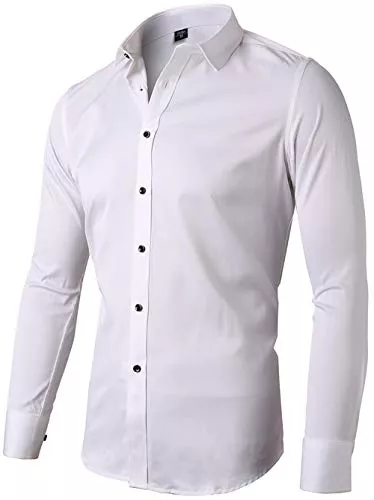 INFLATION Hemden INFLATION Herren Hemd aus Bambusfaser umweltfreudlich Elastisch Slim Fit für Freizeit Business Hochzeit Reine Farbe Hemd Langarm Herren-Hemd