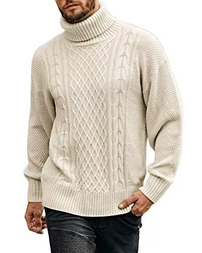 FUERI Pullover & Strickmode FUERI Herren Strickpullover Rollkragen Winterpullover Grobstrick Pullover Zopfmuster Einfarbig Männer Pulli Sweater