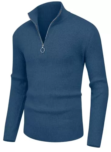 Hisir Pullover & Strickmode Hisir Pullover Herren Strickpullover 1/4 Zip Pulli Männer, Bequem Weich Warmer Winter Pullover für Männer Herren Pullover mit Stehkragen mit Reißverschluss
