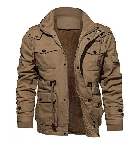 KEFITEVD Jacken KEFITEVD Winterparka Herren Fleece Gefüttert Winterjacke mit Viele Taschen Kapuze Warm Winter Mantel Übergangsjacke Militär Jacke mit Stehkragen