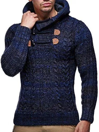 Leif Nelson Kapuzenpullover Leif Nelson Herren Pullover mit Kapuze Slim Fit Hoodie Pulli Männer Kapuzenpullover Longseleeve Strickpullover Sweatshirt Winterpullover LN6004