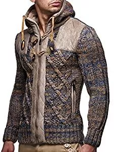 Leif Nelson Pullover & Strickmode Leif Nelson Herren Strick-Jacke mit Kapuze Slim Fit Grobstrick Moderner schwarzer Herren Hoodie-Sweatjacke-Winterjacke Langarm Grobstrick LN20525