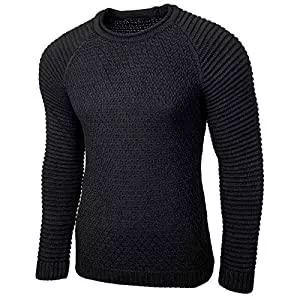 Baxboy Pullover & Strickmode Baxboy Strickpullover Herren Two Tone Rundhals Pullover Grobstrick B-8056