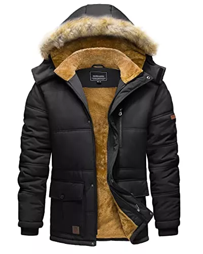 TACVASEN Jacken TACVASEN Herren Warme Winterjacke Winddicht Jacke Gefüttert Steppjacke mit Abnehmbarer Kapuze