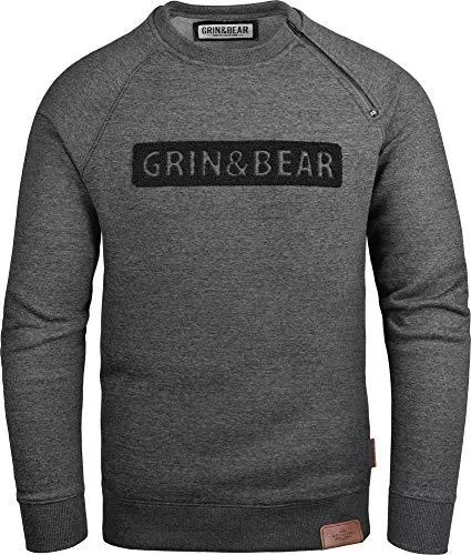 Grin&Bear Pullover & Strickmode Grin&Bear Herren Crew Neck Kapuzenpullover Kapuzenjacke Hoodie mit Design Rubber Zip GEC541