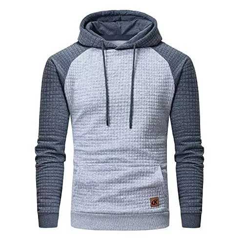 YuKaiChen Kapuzenpullover YuKaiChen Herren Kapuzenpullover Casual Langarm Karierten Kordelzug Jacquard Hooded Sweat mit Fleece Innenseite