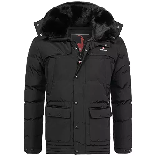 Höhenhorn Jacken Höhenhorn Achalm Herren Winter Jacke Quilted Steppjacke Gefüttert Winterjacke mit Abnehmbarer Kapuze und Kunstfellkragen