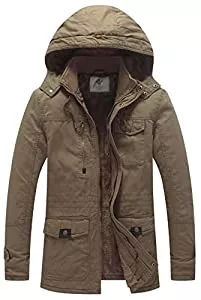 WenVen Jacken WenVen Herren Klassische Baumwolle Jacke Fleecefutter Warmer Mäntel Winter Outdoor Parka Jacke Mittellanger Winddichter Mäntel