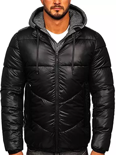 BOLF Jacken BOLF Herren Winterjacke Steppjacke Übergangsjacke Puffer Daunenjacke Reißverschluss Sportjacke Fell Kapuze Gepolstert Zip Outdoor Casual Style [4D4]