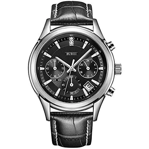 BUREI Uhren BUREI Herrenuhren Elegante Chronographenuhr für Herren Weiches Lederarmband Business Luxury Sport Style