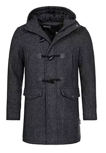 Indicode Mäntel Indicode Herren Liam Dufflecoat mit Stehkragen und Kapuze | moderner Wollmantel Taschen Warmer Wintermantel gefütterter Herrenmantel Winter Jacke Mantel für Männer