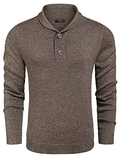 COOFANDY Pullover & Strickmode COOFANDY Herren Pullover Schalkragen Moderner Slim Fit Zopfmuster-Pullover Mit Knopf