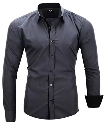 Kayhan Hemden Kayhan Twoface Herren Hemden Herren-Hemd Slim-Fit Herrenhemden Langarm-Hemden Männer Freizeit-Hemd Business