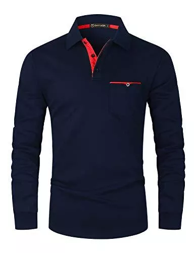 GHYUGR Poloshirts GHYUGR Herren Poloshirt Langarm Kontrast Tasche Polohemd T-Shirt Basic Polo S-2XL