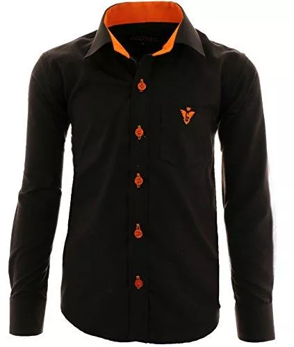 GILLSONZ Hemden GILLSONZ A4vDa Kinder Party Hemd Freizeit Hemd bügelleicht Lange Arm mit 9 Farben Gr.86-158