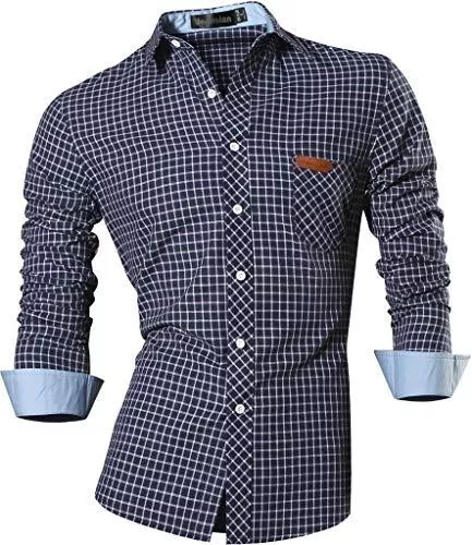 jeansian Hemden jeansian Herren Freizeit Hemden Shirt Tops Mode Langarmlig Men's Casual Dress Slim Fit 2028