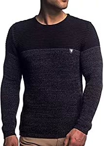 Karl´s People Pullover & Strickmode Karl´s People Herren Strick-Pullover Rundhals mit Logopatch | Männer Winter-Pullover |stylischer Herren Strick-Pulli | Warmer Männer Pulli Grobstrick| Herren Basic Longsleeve Sweatshirt Sweater K-114