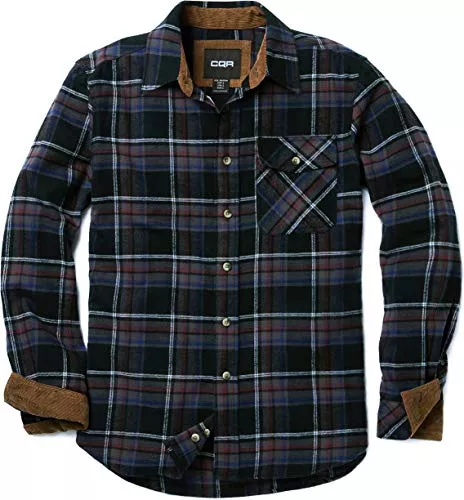 CQR Hemden CQR Herren Langarm Flanell bequemes Button-up Baumwollhemd