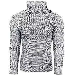 Rusty Neal Pullover & Strickmode Rusty Neal - Pullover Herren Hoher Kragen Boutonner A Pullover Winter Antiquitäten Stricken Grobstrick Groß Knopf 13338