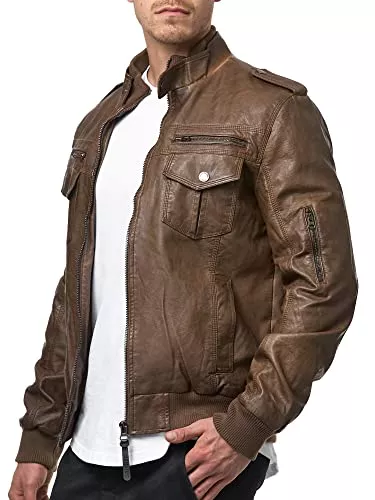 Indicode Jacken Indicode Herren Pawel Lederjacke aus Leder-Imitat | Motorradjacke Bikerjacke Männer
