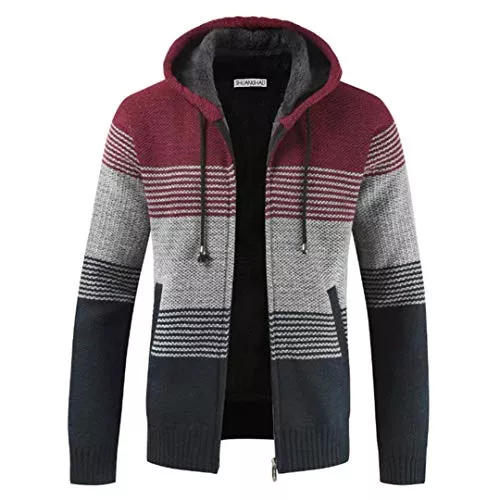 Shuanghao Jacken Shuanghao Herren Hoodie mit Kapuze Pullover Pulli Strick-Sweatshirt-Strickjacke-Cardigan, Freizeit-Winter-Kapuzen-Pulli-Strick-Jacke, Fleece-Innenseite Outdoor Herren Kapuzenjacke für Hoodie