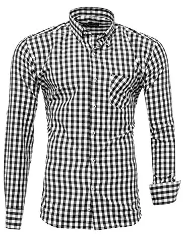 Kayhan Hemden Kayhan Herren Kariertes-Langarm-Hemd Oktoberfest Trachtenhemd Herren Slim-Fit-Herrenhemden Kariert Hemden S-6XL K-2014