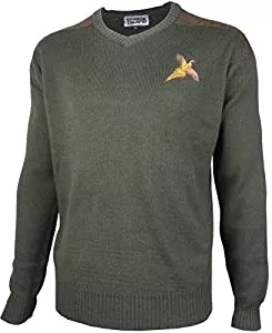 Savage Island Pullover & Strickmode Savage Island Fasan gestickter Pullover aus Wolle mit V-Ausschnitt Jagd