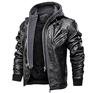 FEDTOSING Jacken FEDTOSING Lederjacke Herren Kunstlederjacke Abnehmbarer Kapuze Cargojacke Winterjacke Slim Fit