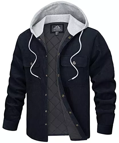 TACVASEN Jacken TACVASEN Herren Winter Cordjacke Innenfutter Übergangsjacke Kapuzenjacke Freizeithemd Multi Taschen