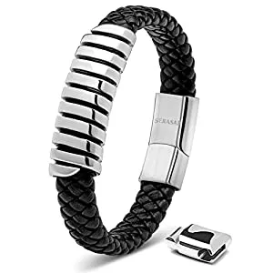 SERASAR Schmuck SERASAR Premium Echtlederarmband für Männer [Helix] in Schwarz | Magnetverschluss aus Edelstahl in Schwarz, Silber & Gold | Inklusive Schmuckschachtel | Tolle Geschenkidee