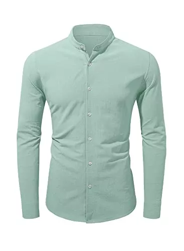 Jolicloth Hemden Jolicloth Leinenhemd Herren Langarm Hemd Henley Freizeithemd Stehkragen T-Shirt Langarm Hemdshirt Regular Fit Shirt