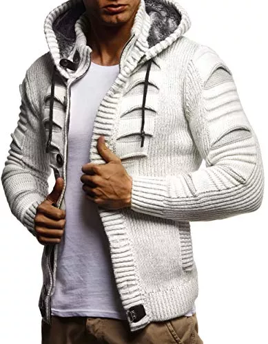 Leif Nelson Strickjacken Leif Nelson Herren Strickjacke mit Kaputze Stylischer Hoodie Elegante Freizeitjacke Männer Jacke Slim Fit LN5605