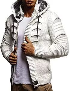 Leif Nelson Strickjacken Leif Nelson Herren Strickjacke mit Kaputze Stylischer Hoodie Elegante Freizeitjacke Männer Jacke Slim Fit LN5605