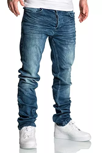 Amaci&Sons Jeans Amaci&Sons Herren Basic Jogger Jeans Regular Slim Denim Hose Destroyed 7978C