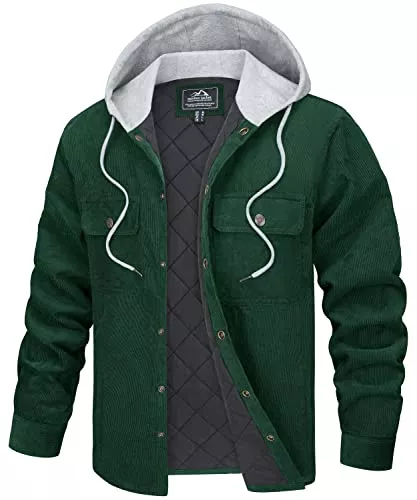 TACVASEN Jacken TACVASEN Herren Winter Cordjacke Innenfutter Übergangsjacke Kapuzenjacke Freizeithemd Multi Taschen