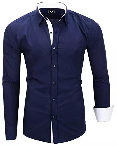 Kayhan Hemden Kayhan Twoface Herren-Hemd - Slim-Fit Herren-Hemden - Langarm-Hemden Männer Freizeit-Hemd Business S-6XL
