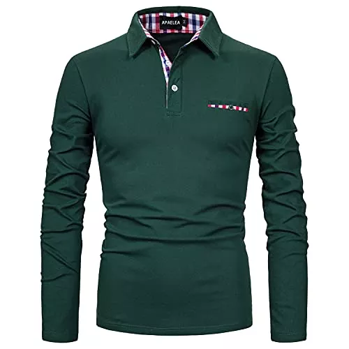APAELEA Poloshirts APAELEA Poloshirt Herren Baumwolle Langarm Golf T-Shirt mit Klassische Karierte Knopfleiste