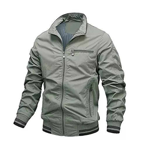 Skrsila Jacken Skrsila Herren Bomberjacke Stehkragen Fliegerjacke Reißverschluss Übergangsjacke Baumwolle Militär Jacke Windbreaker Herbst Frühling Blouson mit Taschen