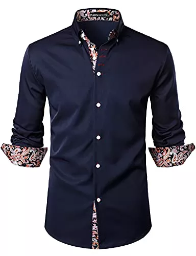 PARKLEES Hemden PARKLEES Herren Hipster Paisley Patchwork Design Slim Fit Langarm Knopfleiste Hemden