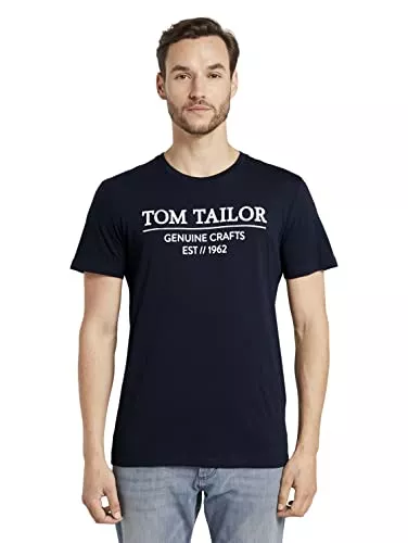 TOM TAILOR T-Shirts TOM TAILOR Herren T-Shirt mit Logo-Print aus Bio-Baumwolle