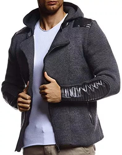 Leif Nelson Kapuzenpullover Leif Nelson Herren Strickjacke mit Kapuze Reissverschluss Cardigan Schwarze Biker Jacke für Winter Winterjacke Übergangsjacke Hoodie Männer Freizeitjacke Langarm Camouflage Slim Fit LN5810