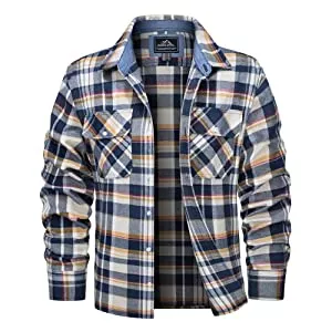 MAGCOMSEN Jacken MAGCOMSEN Herren Langarm Kariertes Hemd Checked Flanell Shirt Lässige Frühling Karohemd Baumwolle Weich Arbeitshemd Basic Plaid Hemdjacke Outdoor Revers Freizeithemd mit Multi Taschen