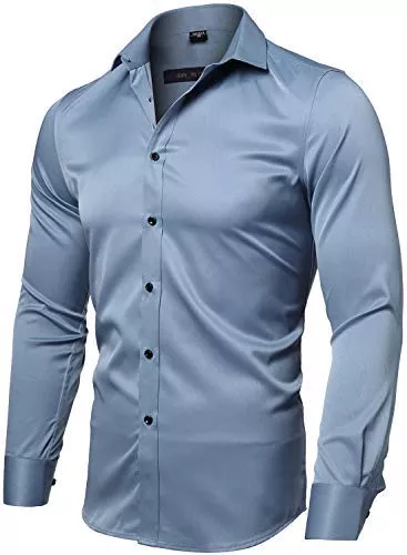 INFLATION Hemden INFLATION Herren Hemd aus Bambusfaser umweltfreudlich Elastisch Slim Fit für Freizeit Business Hochzeit Reine Farbe Hemd Langarm Herren-Hemd