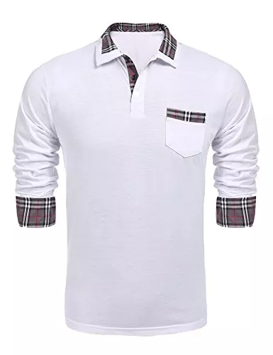COOFANDY Hemden COOFANDY Herren Poloshirt Langarm Kariert Polo Kragen Einfarbig Freizeit Basic Polohemd für Männer