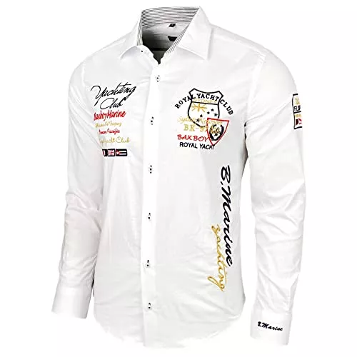 Baxboy Hemden Baxboy Elastisch Hemd Slim Fit für Freizeit Business Hochzeit Reine Farbe Hemd Kentkragen Langarm Kontrast Herren-Hemd B-508