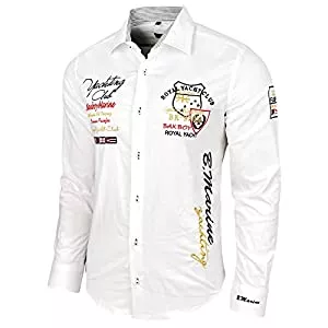 Baxboy Hemden Baxboy Elastisch Hemd Slim Fit für Freizeit Business Hochzeit Reine Farbe Hemd Kentkragen Langarm Kontrast Herren-Hemd B-508