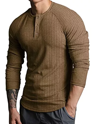 Lehmanlin Langarmshirts Lehmanlin Langarmshirts für Herren,Henley Longsleeve Langarm Pullover,Baumwolle Gerippt Stoffe,Schmale Passform Thermo Tshirt,Slim Fit Sport Muskelshirts