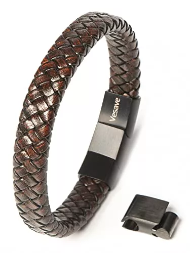 Vesave Schmuck Armband Leder für Männer in Schwarz &amp; Braun | Verschiedene Längen | Magnetverschluss aus Edelstahl | Inklusive Schmuck-Beutel | Tolles Geschenk