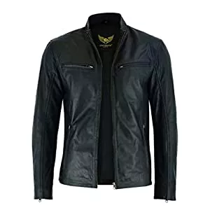 Leatherick Jacken Leatherick Herren Premium Nappa Schafsleder Cafe Racer Schwarze Bikerjacke