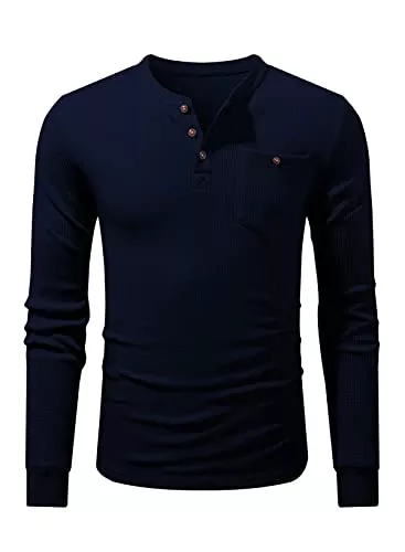 Meilicloth Langarmshirts Meilicloth Pullover Herren Henley Shirt Waffle Baumwolle Langarmshirt Männer Long Sleeves Knopf Hemden Casual